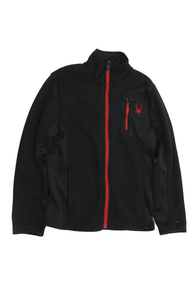Spyder Childrens Boys Full Zipper Mock Neck Jacket Black Red Size 7-8