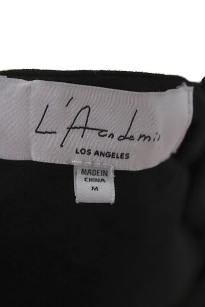 L'Academie Women Black Mock Neck Sleeveless Top Linen Blend Size M