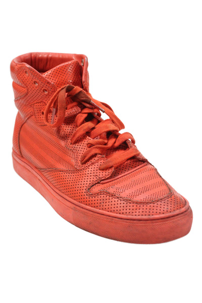 Balenciaga Mens Leather High Top Lace Up Fashion Sneakers Red Size 10