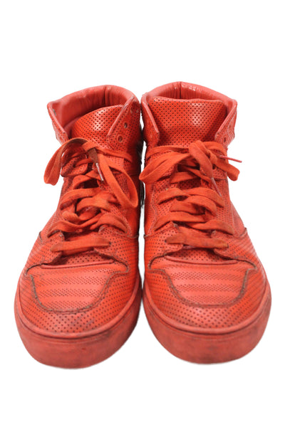 Balenciaga Mens Leather High Top Lace Up Fashion Sneakers Red Size 10