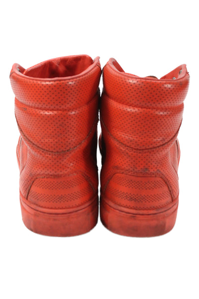 Balenciaga Mens Leather High Top Lace Up Fashion Sneakers Red Size 10