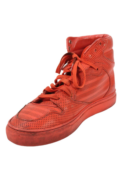 Balenciaga Mens Leather High Top Lace Up Fashion Sneakers Red Size 10