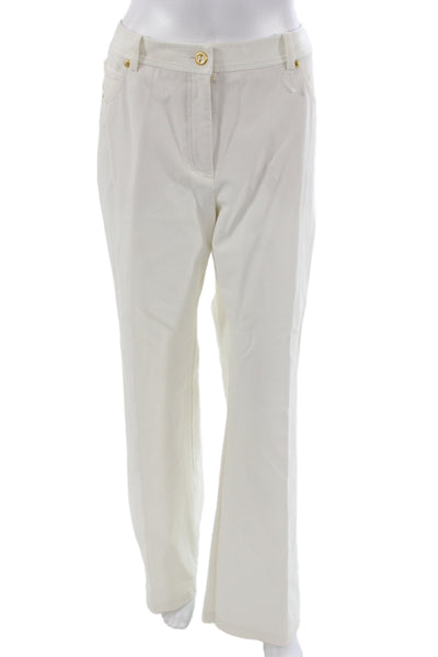 St. John Sport Women White Dress Pants Cotton Elastane Button Size 14