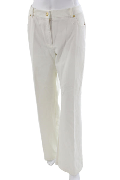 St. John Sport Women White Dress Pants Cotton Elastane Button Size 14