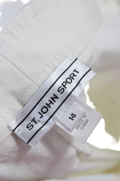 St. John Sport Women White Dress Pants Cotton Elastane Button Size 14
