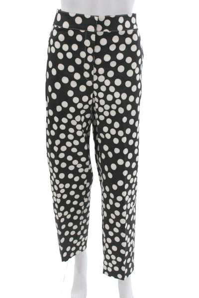 St. John Womens Cropped Dress Pants Black Polka Dot Zip Size 14