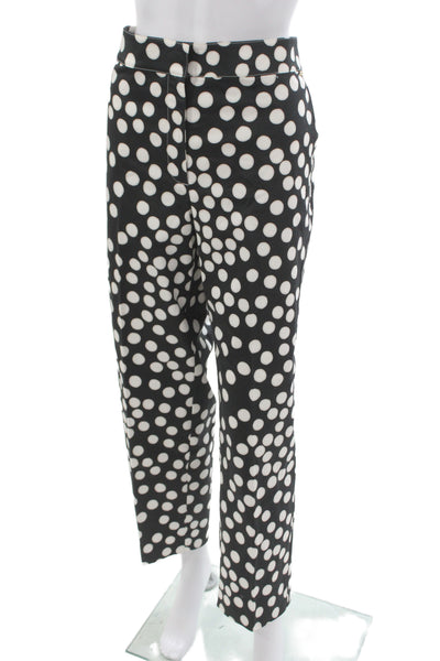 St. John Womens Cropped Dress Pants Black Polka Dot Zip Size 14