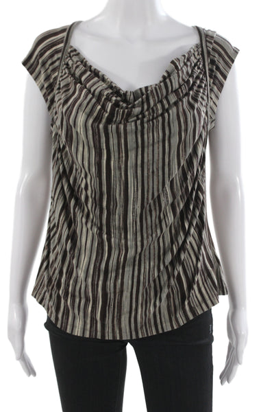 St. John Sport Womens Beige Striped Short Sleeve Blouse Size XL