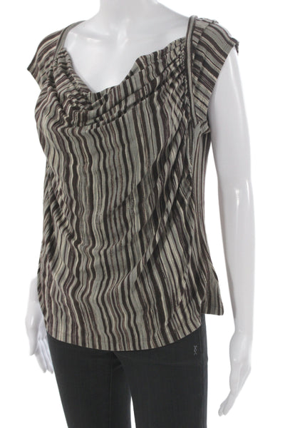 St. John Sport Womens Beige Striped Short Sleeve Blouse Size XL