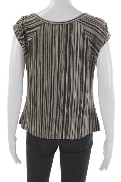 St. John Sport Womens Beige Striped Short Sleeve Blouse Size XL