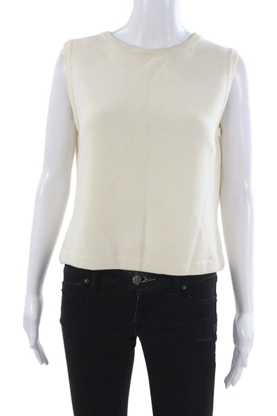 St. John Sport Women Beige Cotton Basic Sleeveless Tank Crew Neck Size M