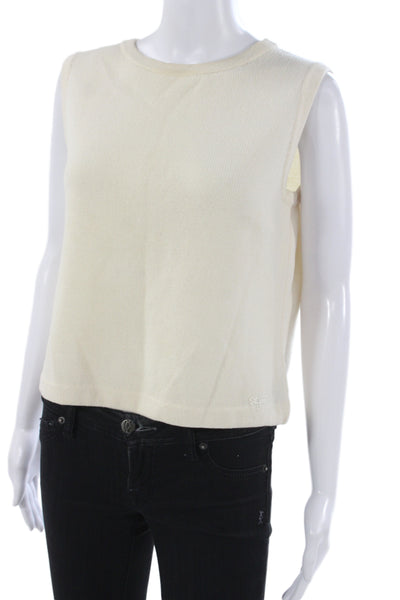 St. John Sport Women Beige Cotton Basic Sleeveless Tank Crew Neck Size M