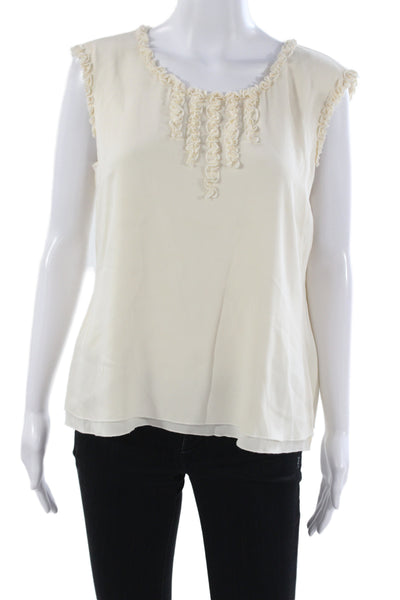 St. John Women Classic Sleeveless Silk Blend Blouse Round Neck White Size L