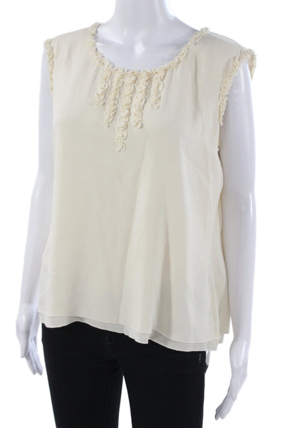 St. John Women Classic Sleeveless Silk Blend Blouse Round Neck White Size L