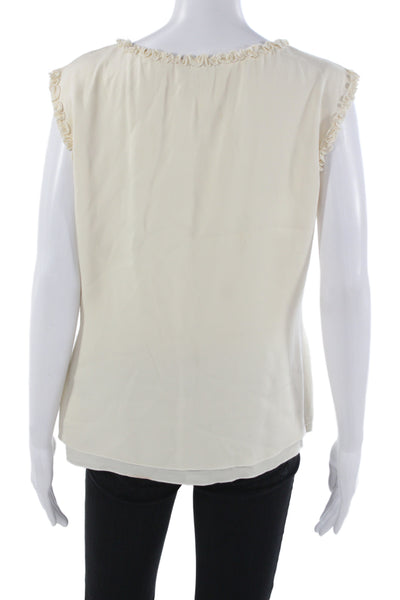 St. John Women Classic Sleeveless Silk Blend Blouse Round Neck White Size L