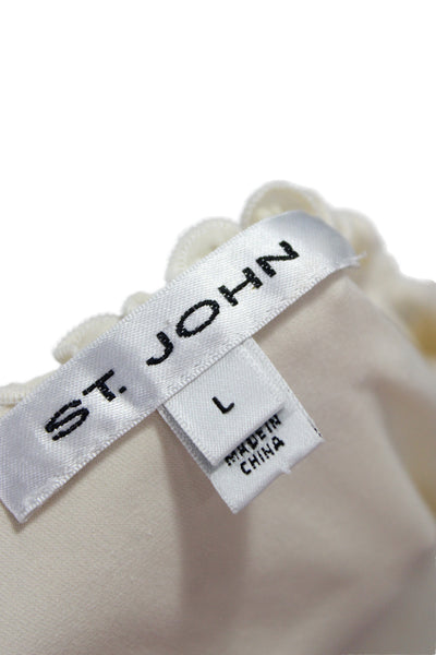 St. John Women Classic Sleeveless Silk Blend Blouse Round Neck White Size L