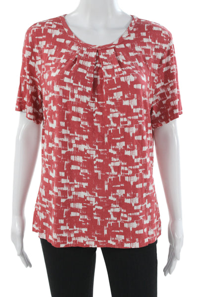St. John Women Basic Silk Geometric Round Neck Short Sleeve Blouse Size L