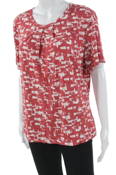 St. John Women Basic Silk Geometric Round Neck Short Sleeve Blouse Size L