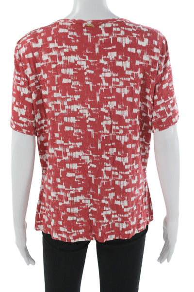 St. John Women Basic Silk Geometric Round Neck Short Sleeve Blouse Size L