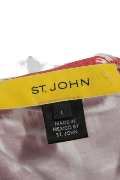 St. John Women Basic Silk Geometric Round Neck Short Sleeve Blouse Size L