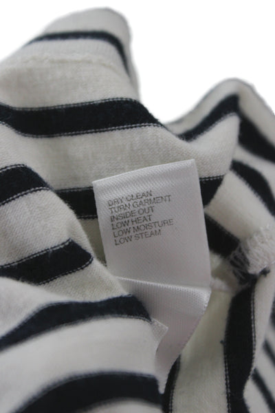 St John Women Striped Nautical White Square Neck T-Shirt Short Sleeve Size XL