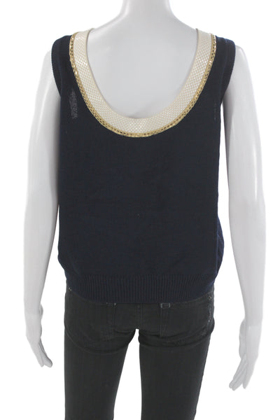 St. John Evening Women Sleeveless Tank Dark Blue Cotton Round Neck Size 14