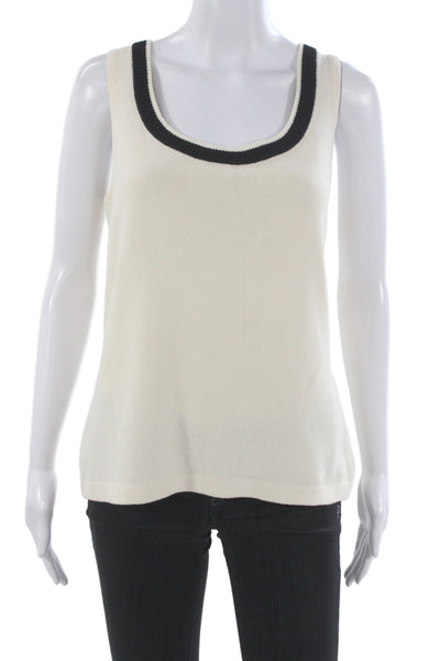 St. John Caviar Women Beige Square Neck Basic Tank Cotton Polyester Size M
