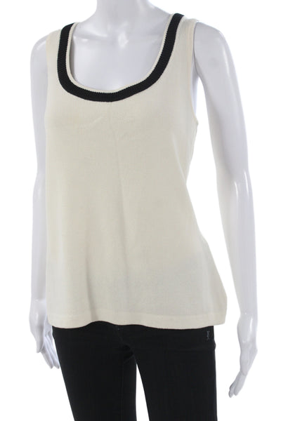 St. John Caviar Women Beige Square Neck Basic Tank Cotton Polyester Size M