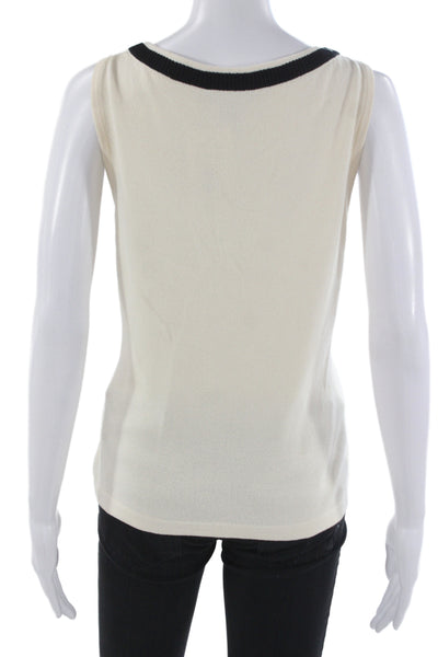 St. John Caviar Women Beige Square Neck Basic Tank Cotton Polyester Size M