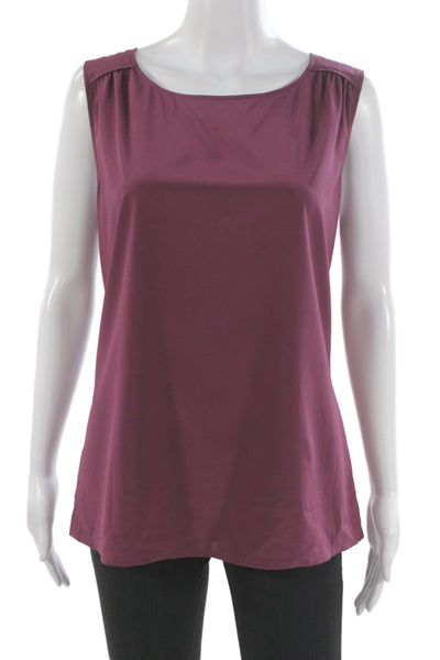 St. John Womens Purple Sleeveless Round Neck Cotton Blend Blouse Button Size 12
