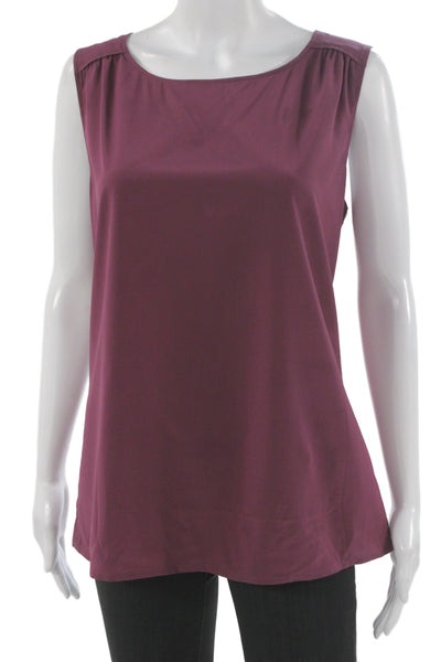 St. John Womens Purple Sleeveless Round Neck Cotton Blend Blouse Button Size 12