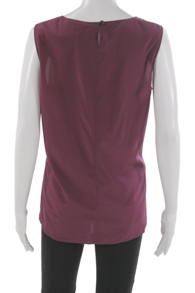 St. John Womens Purple Sleeveless Round Neck Cotton Blend Blouse Button Size 12