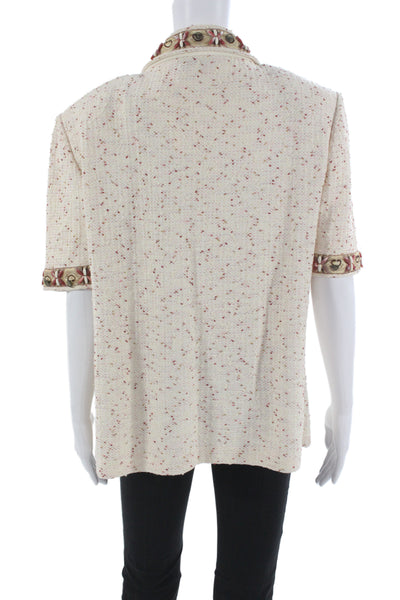 St. John Collection Womens Beige Tweed Cotton Collared Zip Jacket Size 16