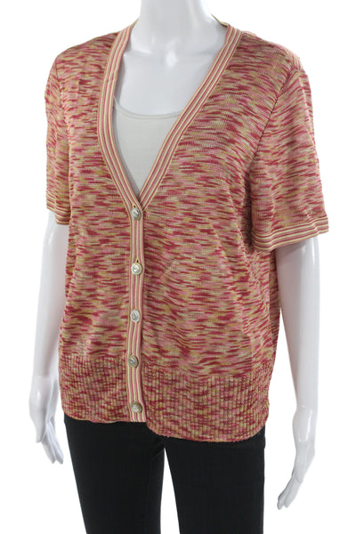 St. John Women Cardigan Pink V-Neck Button Short Sleeve Designer Size XL