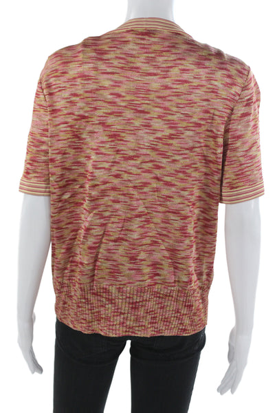 St. John Women Cardigan Pink V-Neck Button Short Sleeve Designer Size XL