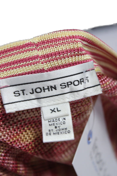 St. John Women Cardigan Pink V-Neck Button Short Sleeve Designer Size XL