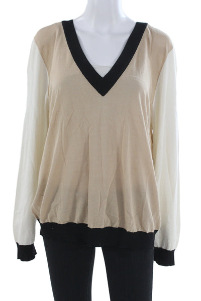 St. John Unisex Beige V-Neck Pullover Sweater Long Sleeve Designer Size XL
