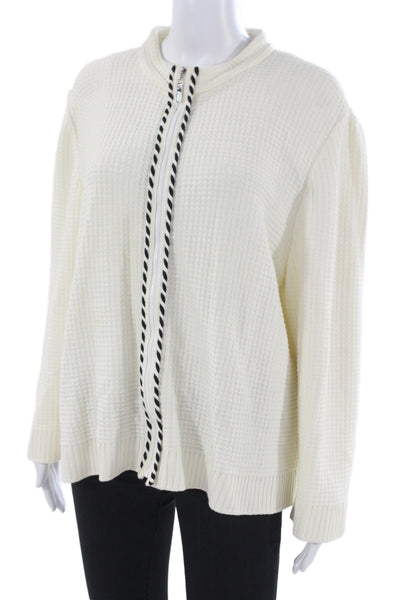 St. John Sport Unisex Cardigan Full Zip White Mock Neck Size XL