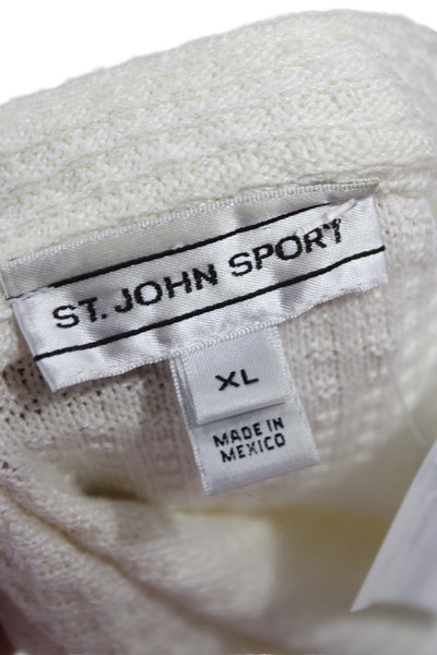 St. John Sport Unisex Cardigan Full Zip White Mock Neck Size XL