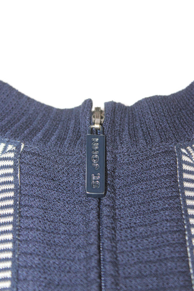St. John Sport Women Dark Blue Wool Blend Button Crew Neck Jacket Size L