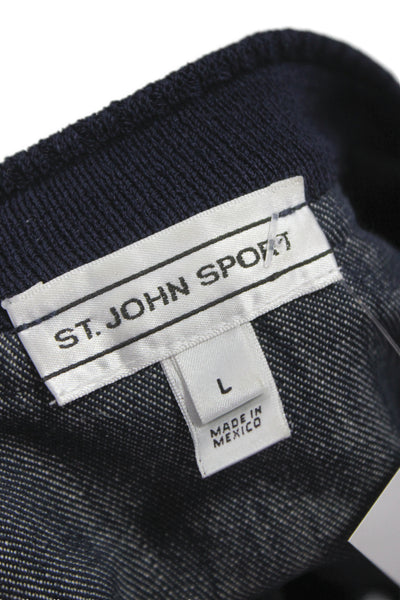 St. John Sport Women Dark Blue Wool Blend Button Crew Neck Jacket Size L