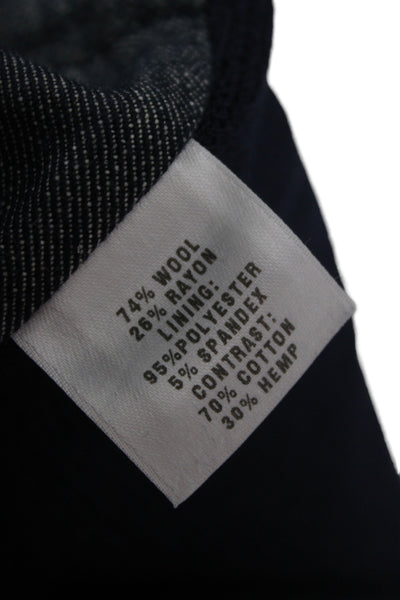 St. John Sport Women Dark Blue Wool Blend Button Crew Neck Jacket Size L