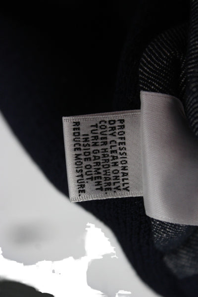 St. John Sport Women Dark Blue Wool Blend Button Crew Neck Jacket Size L