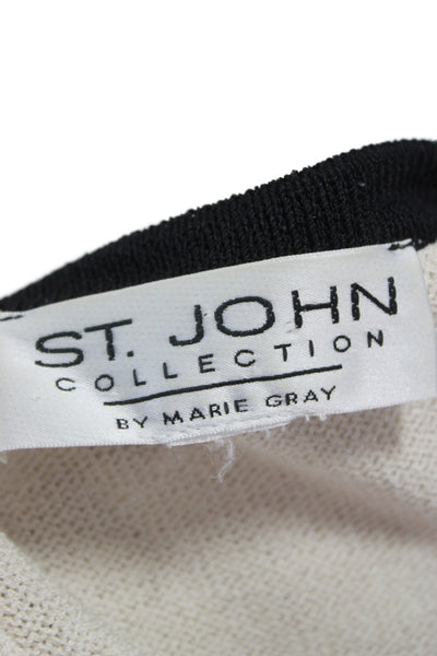 St John Collection Women Cardigan Beige Striped Cotton Round Neck Size XL