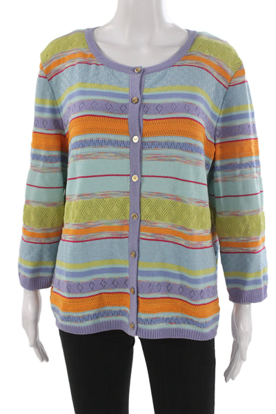 St. John Sport Unisex Light Blue Striped Wool Blend Cardigan Button Size XL