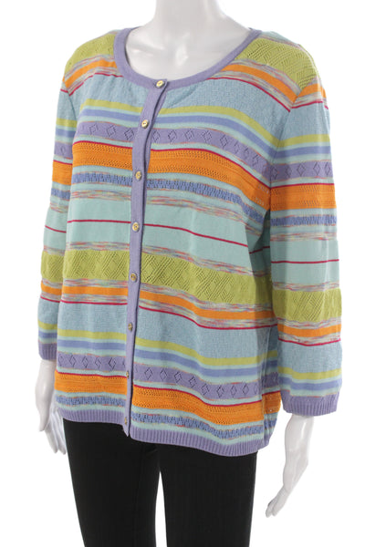 St. John Sport Unisex Light Blue Striped Wool Blend Cardigan Button Size XL