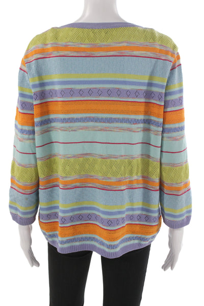 St. John Sport Unisex Light Blue Striped Wool Blend Cardigan Button Size XL