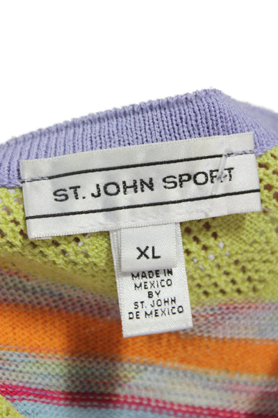 St. John Sport Unisex Light Blue Striped Wool Blend Cardigan Button Size XL