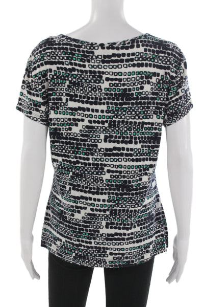 St. John Women Basic Jersey V-Neck T-Shirt Black Geometric Short Sleeve Size L