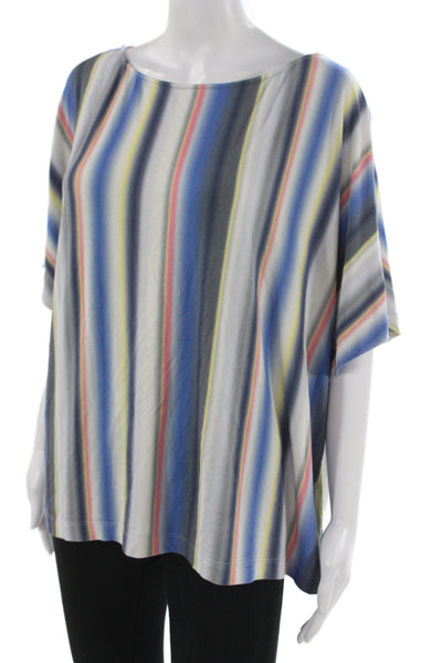 St. John Women Tunic Blouse Striped Blue Cotton Polyester Short Sleeve Size XL